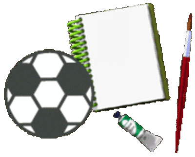 イラスト：サッカーボール、画用紙、筆、絵具