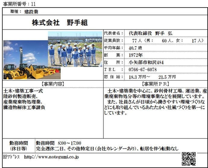 写真：株式会社　野手組　職場紹介シート