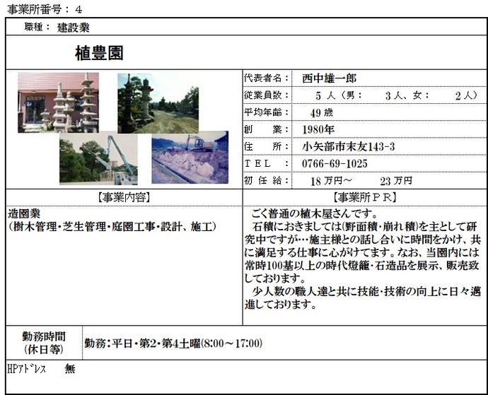 写真：植豊園　職場紹介シート