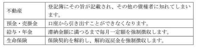 表：差押による滞納処分を受けた財産