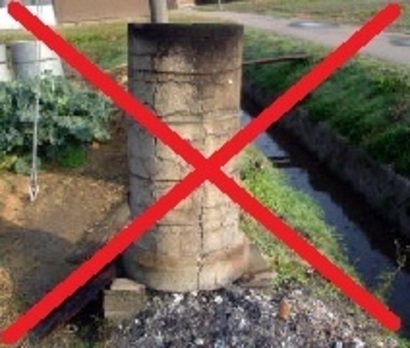 写真：簡易焼却炉の使用は禁止されています。
