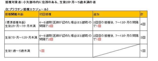 表：ヒブワクチン接種スケジュール