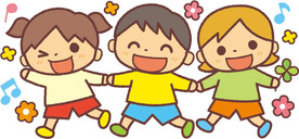 イラスト：ともだちと手をつないで笑顔の子供たち