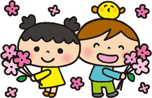 イラスト：花を持つ子供たち