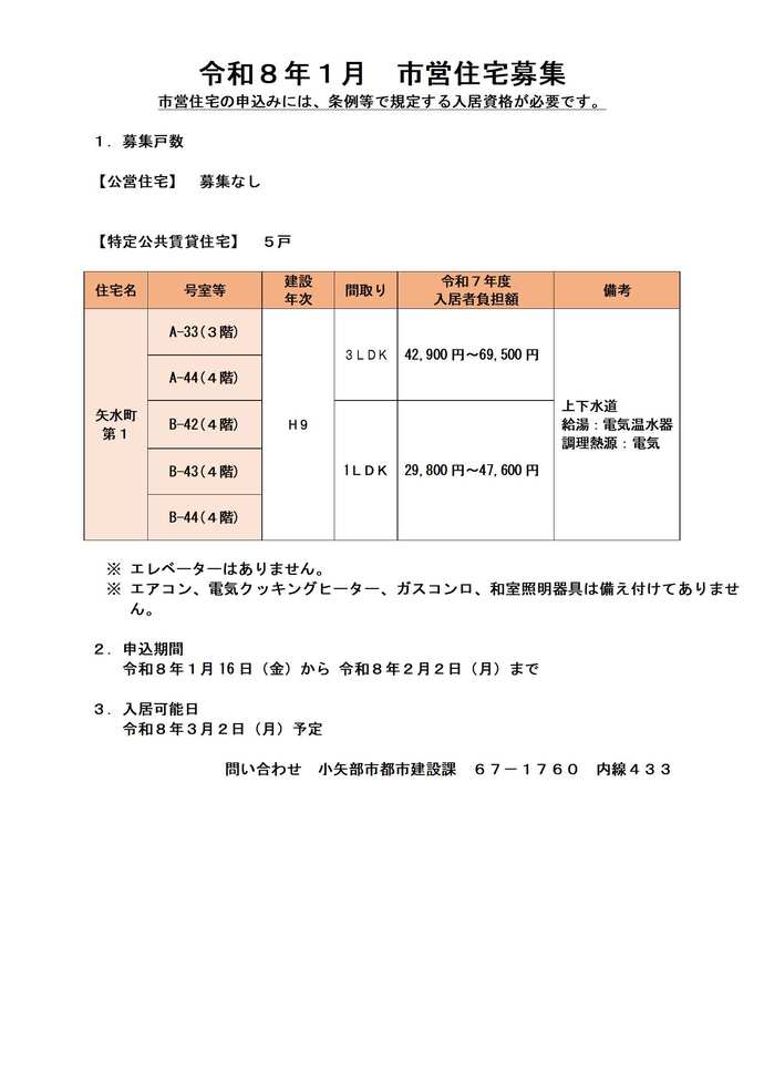 イラスト:市営住宅募集の表