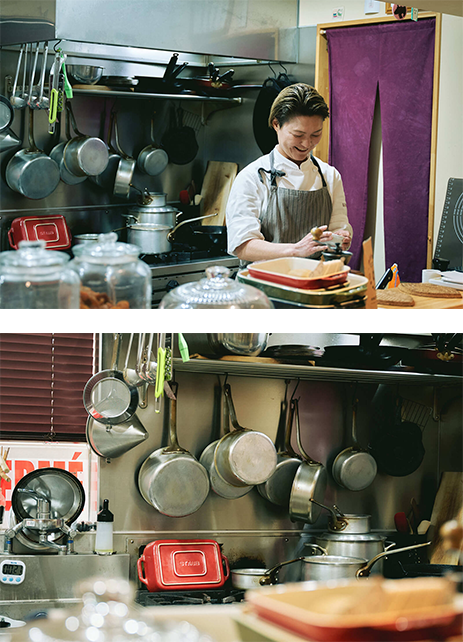 上：新井博子さん、下：キッチンの写真