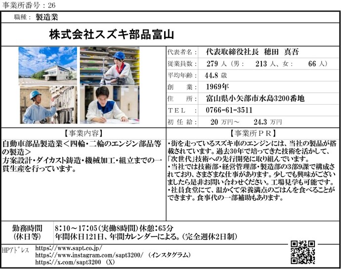 写真：株式会社　スズキ部品富山　職場紹介シート