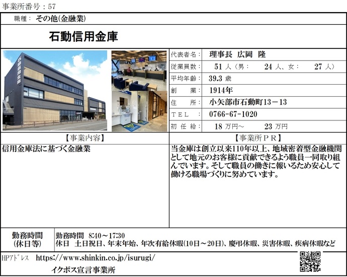 写真:石動信用金庫 職場紹介シート