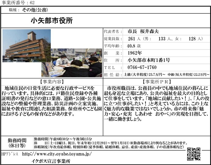 写真:小矢部市役所 職場紹介シート