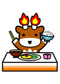 イラスト：メルギューが食事をしようとするイラスト