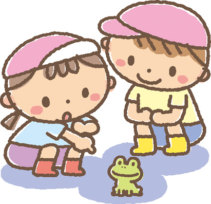 イラスト:カエルを見つけた子供
